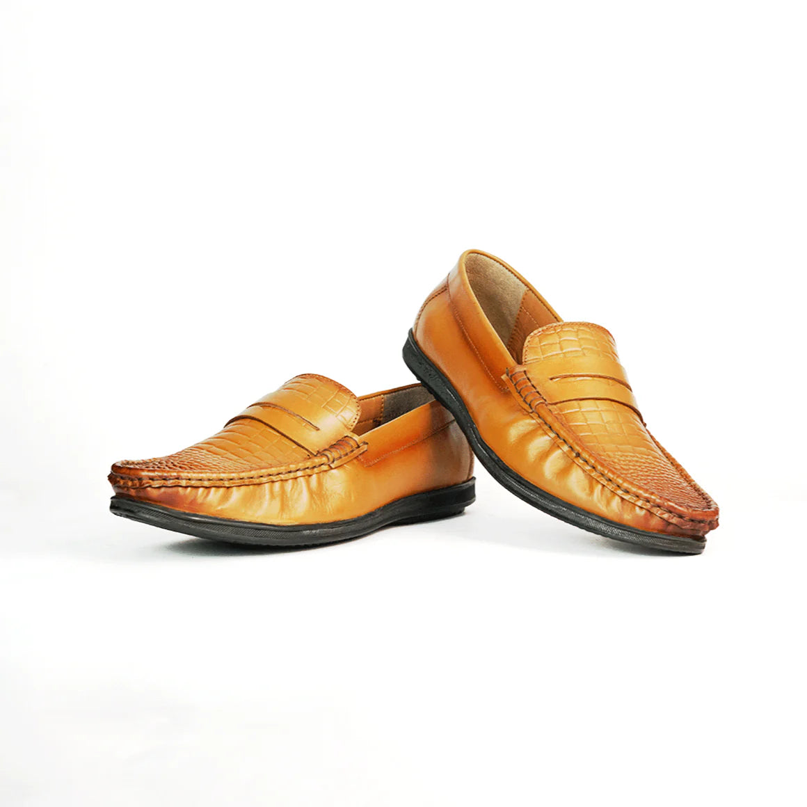 Men Textured Tan Loafers